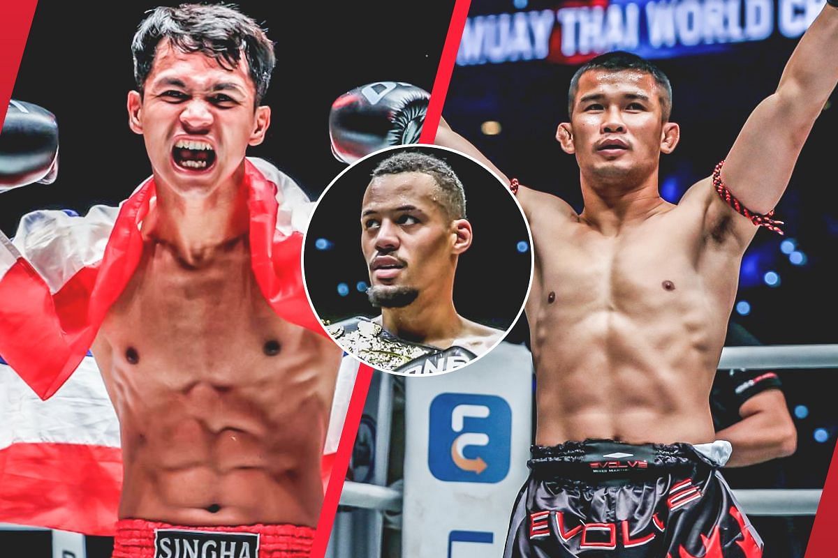 Regian Eersel (inset) pleased to see off his fight camp alongside Superbon (L) and Nong-O (R) in Bangkok. -- Photo by ONE Championship