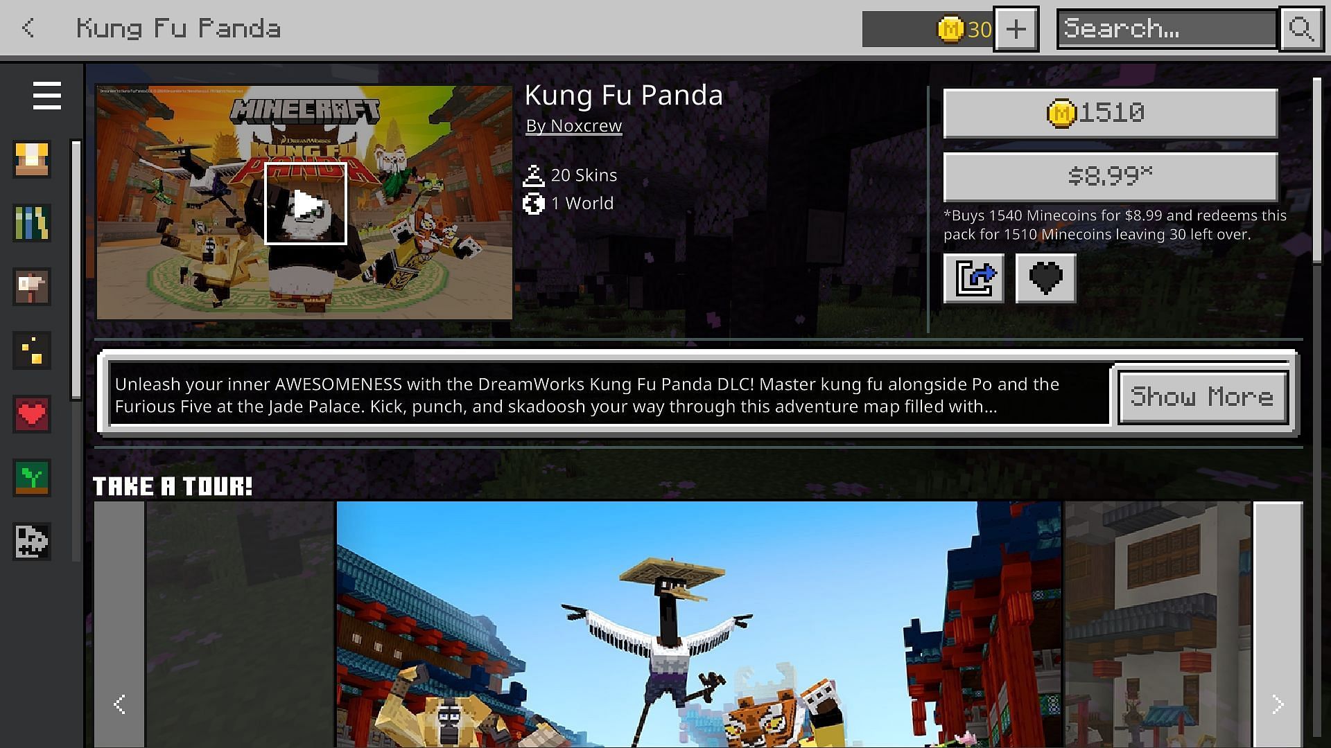 The Kung Fu Panda DLC is currently available via the Minecraft Marketplace (Image via Mojang)