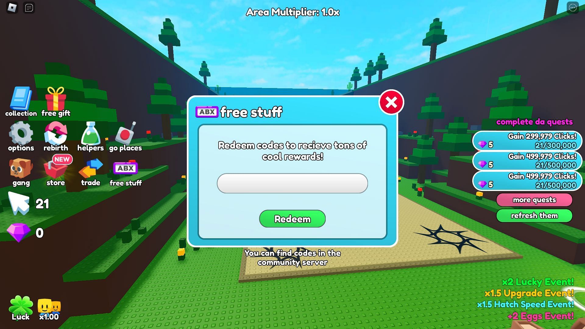 Active codes for Evry Simulator Ever (Image via Roblox)