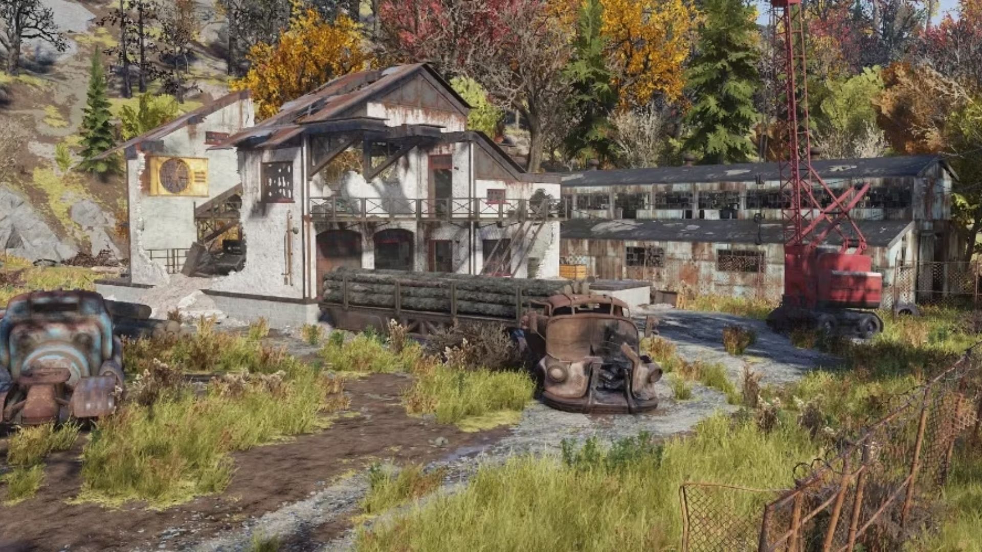 Gilman Lumber Mill is a great CAMP location in the forest (Image via Bethesda Game Studios)