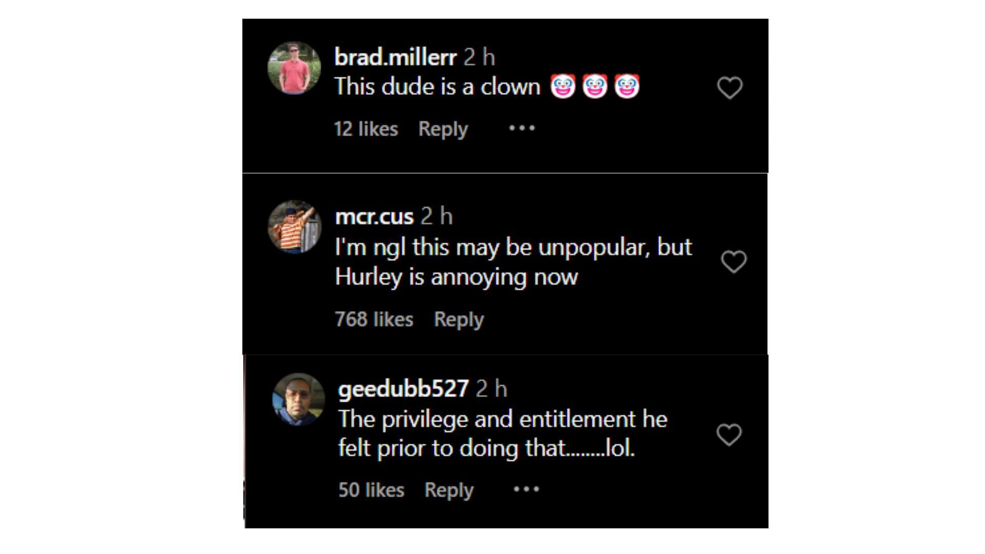 Some fans roasted Hurley for his actions.