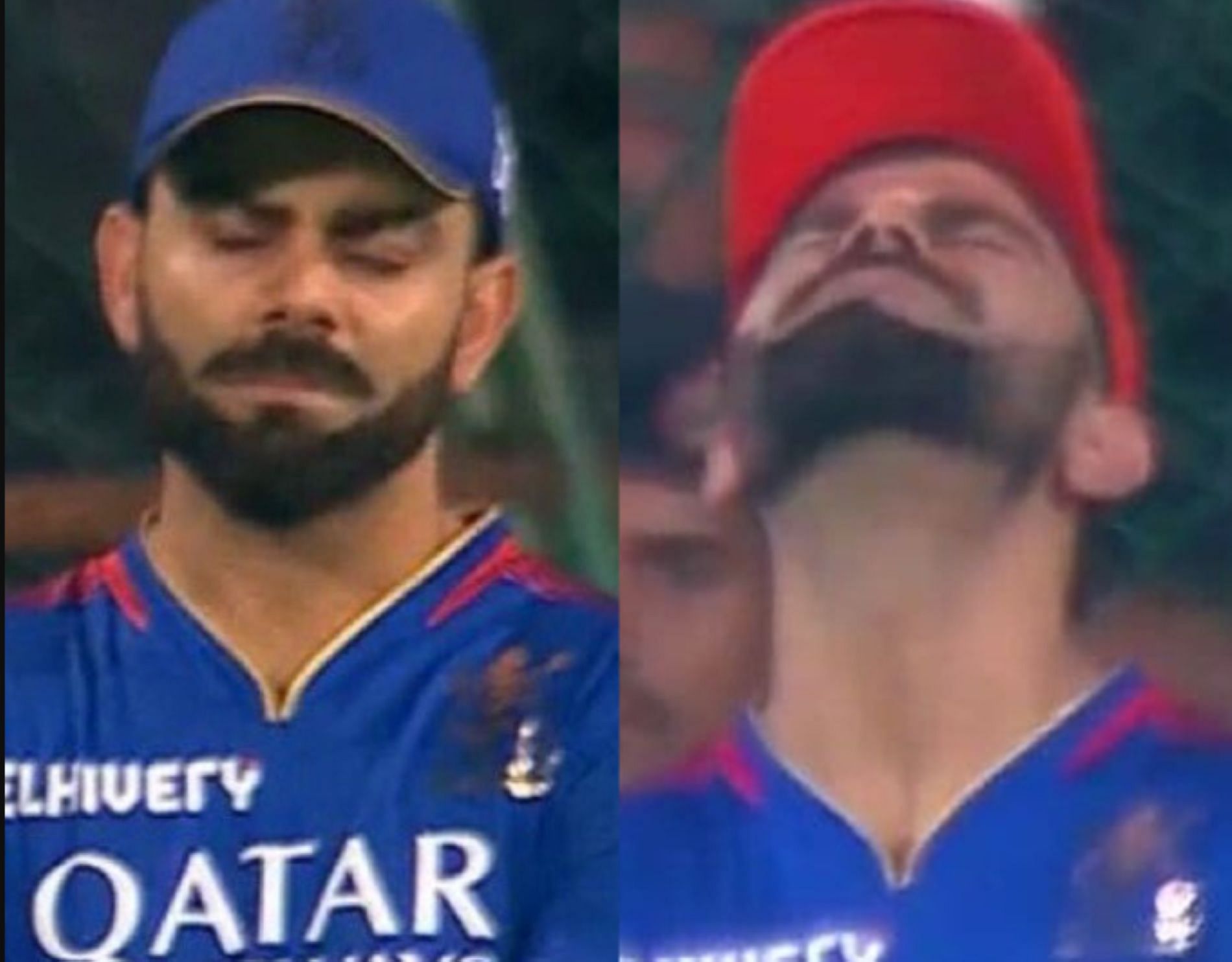 A dejected Virat Kohli could only watch as the RCB bowlers were smashed to all parts of the Chinnaswamy Stadium[Credit: Sportskeeda Twitter handle]