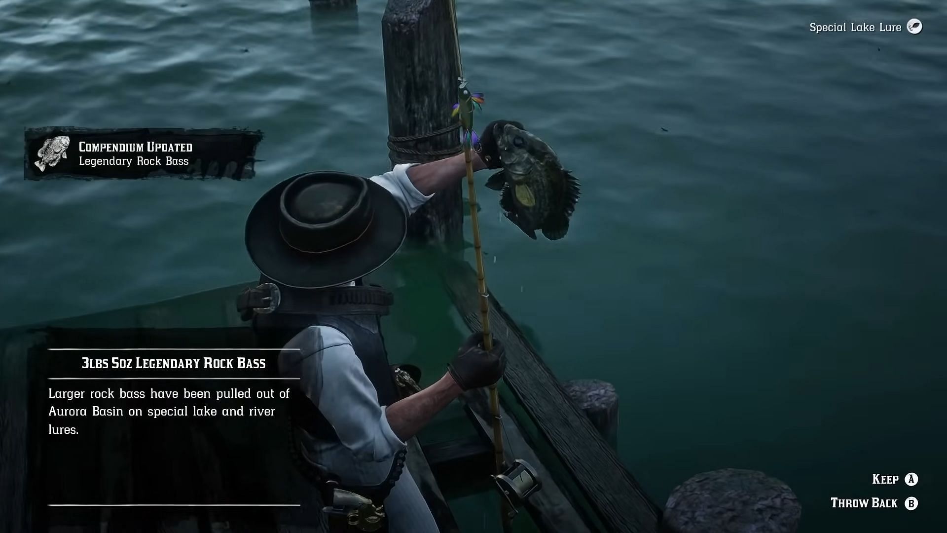 The Legendary Rock Bass in Red Dead Redemption 2 (Image via Rockstar Games || YouTube/Reptac)