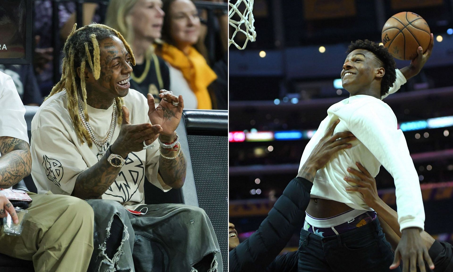Lil Wayne effuses excitement at the prospect of a potential NBA collaboration between LeBron and Bronny James.