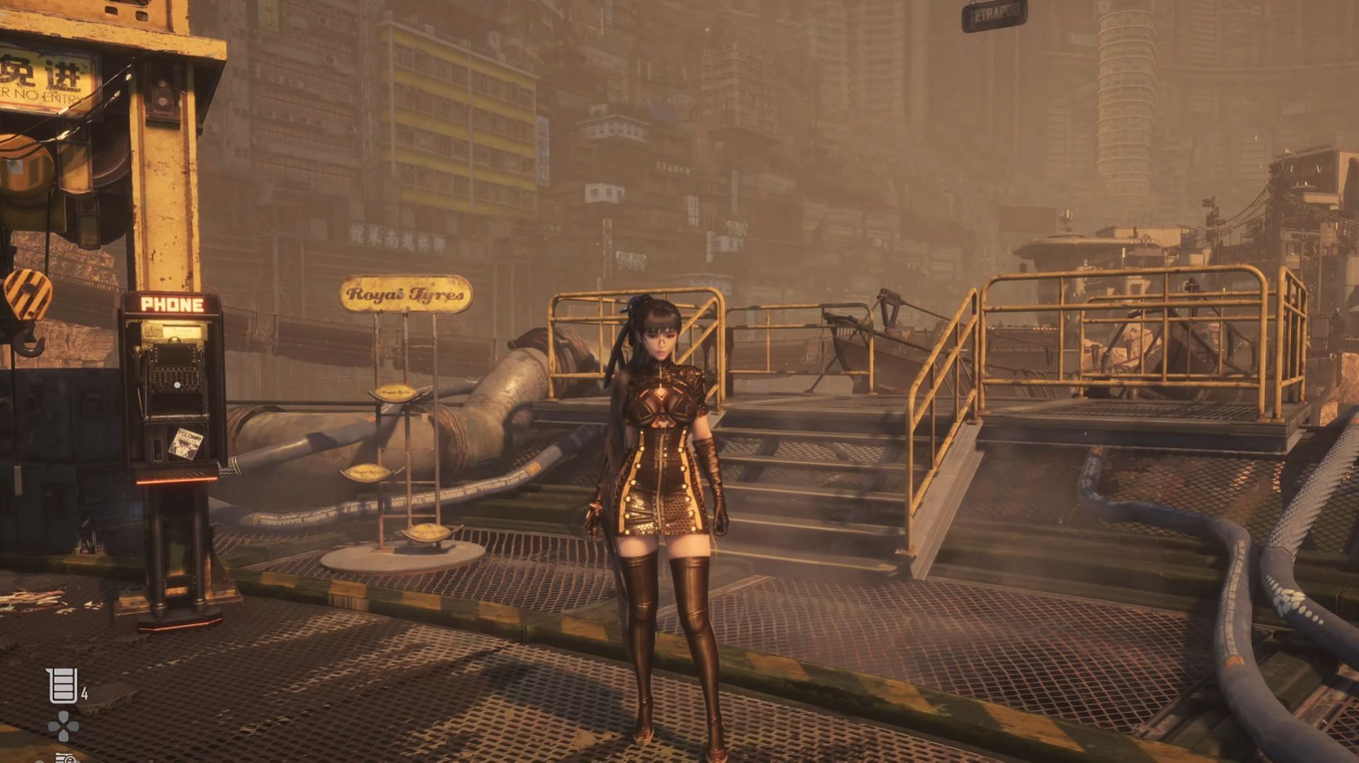 Eve near the Payphone in Stellar Blade (Image via Sony Interactive Entertainment)