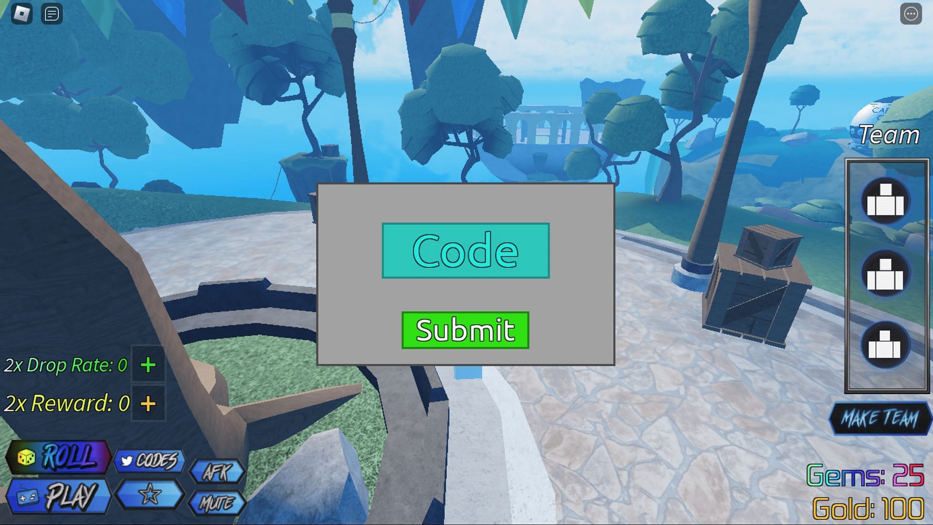 Code box in Anime Mania (Image via Roblox)