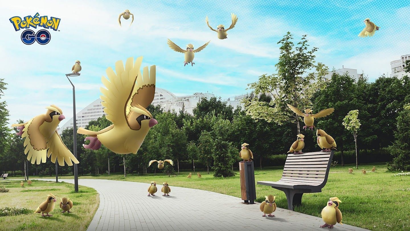 Pidgey might be commonplace in Pokemon GO, but it still fits in among the cityscape (Image via Niantic)