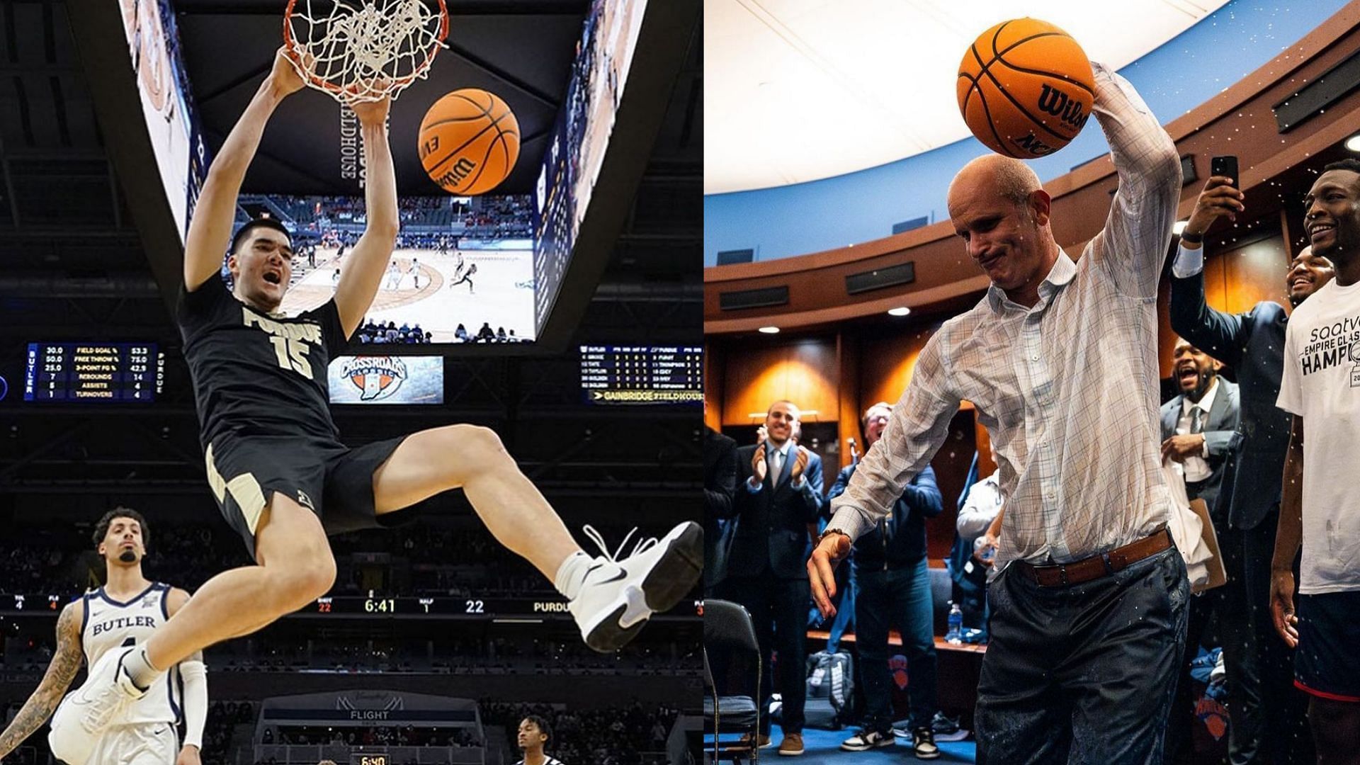 Purdue star Zach Edey and UConn coach Dan Hurley 