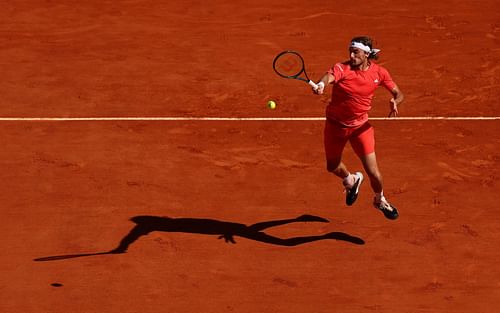 Stefanos Tsitsipas in action at the Monte-Carlo Masters 2024.