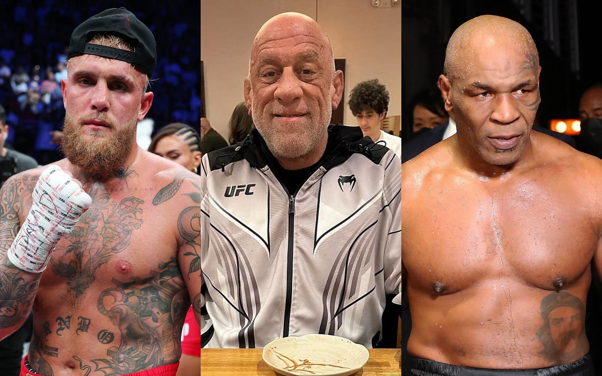 Mark Coleman (middle) has given his take on the boxing match between Jake Paul (left) and Mike Tyson (right) [Images courtesy: @markcolemanufc on Instagram and Getty Images]