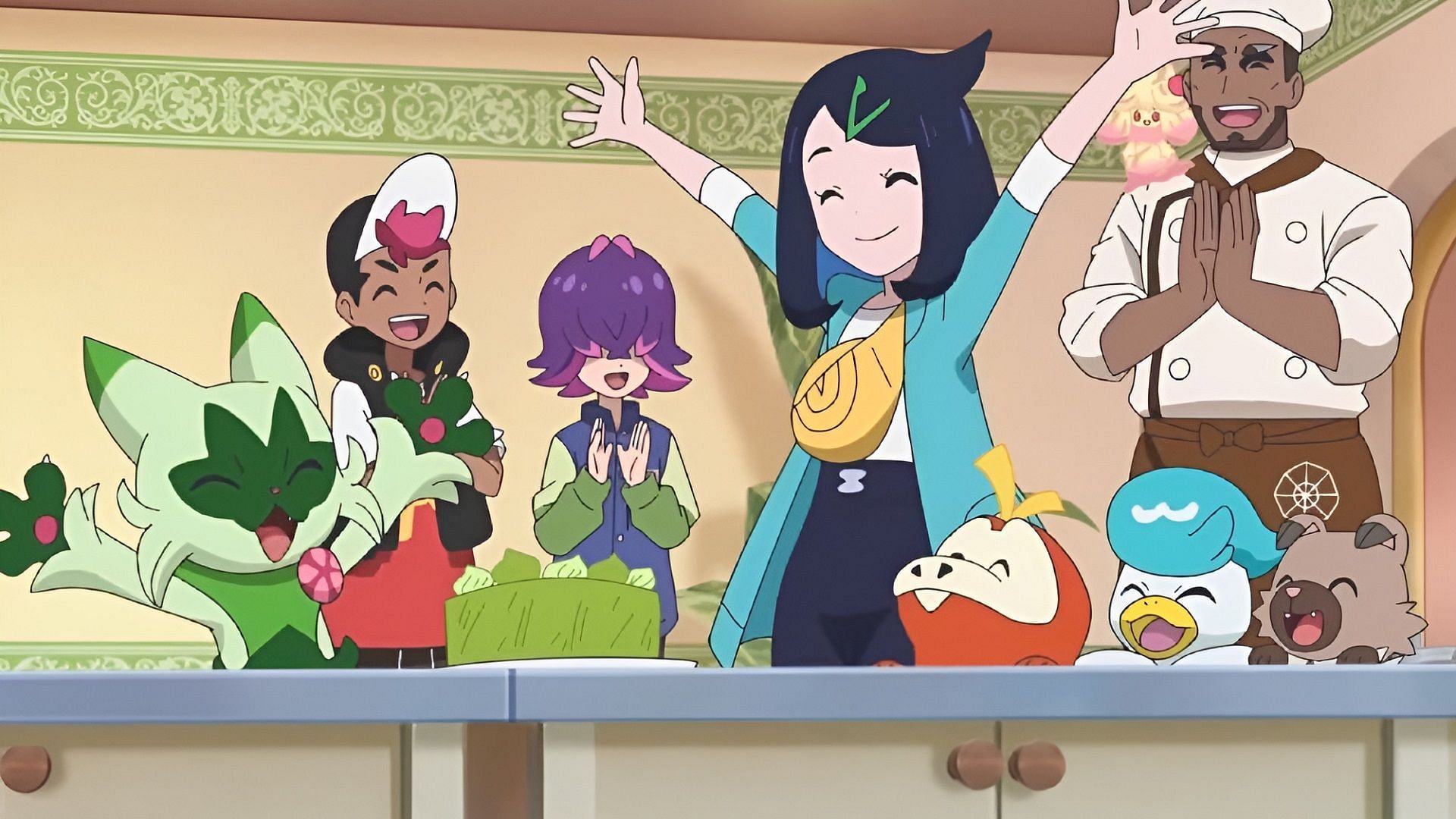 Floragato and Liko complete their matcha cake in Pokemon Horizons Episode 47 (Image via The Pokemon Company)