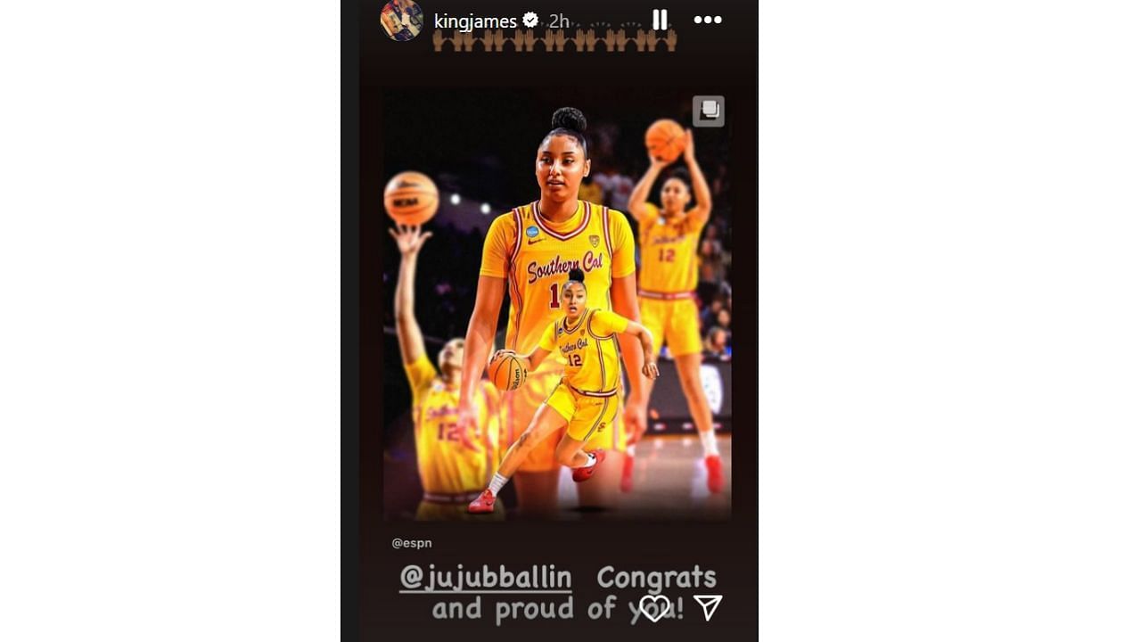 LeBron James&#039; message to USC women&#039;s basketball star JuJu Watkins on Instagram.