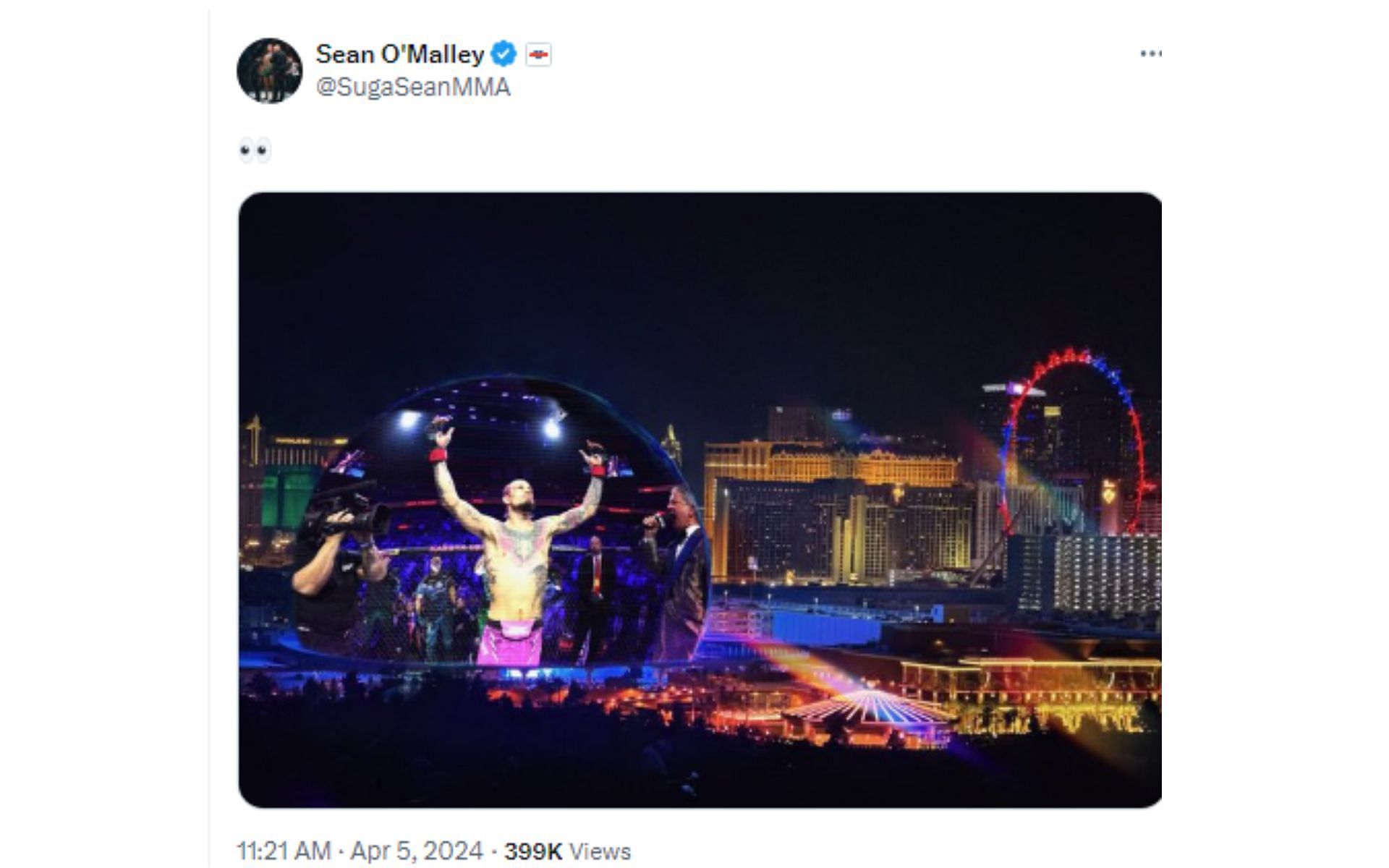 O&#039;Malley&#039;s tweet regarding The Sphere [Image courtesy: @SugaSeanMMA - X]