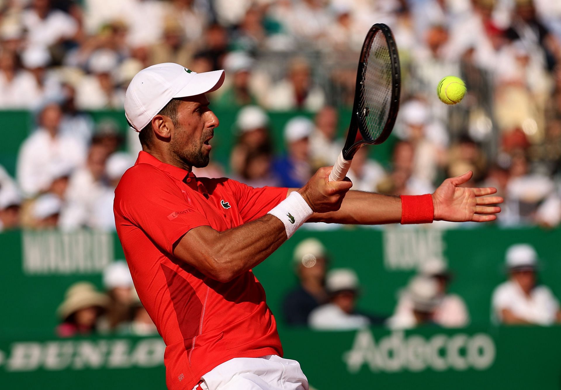 Novak Djokovic hits a forehand at the 2024 Monte-Carlo Masters