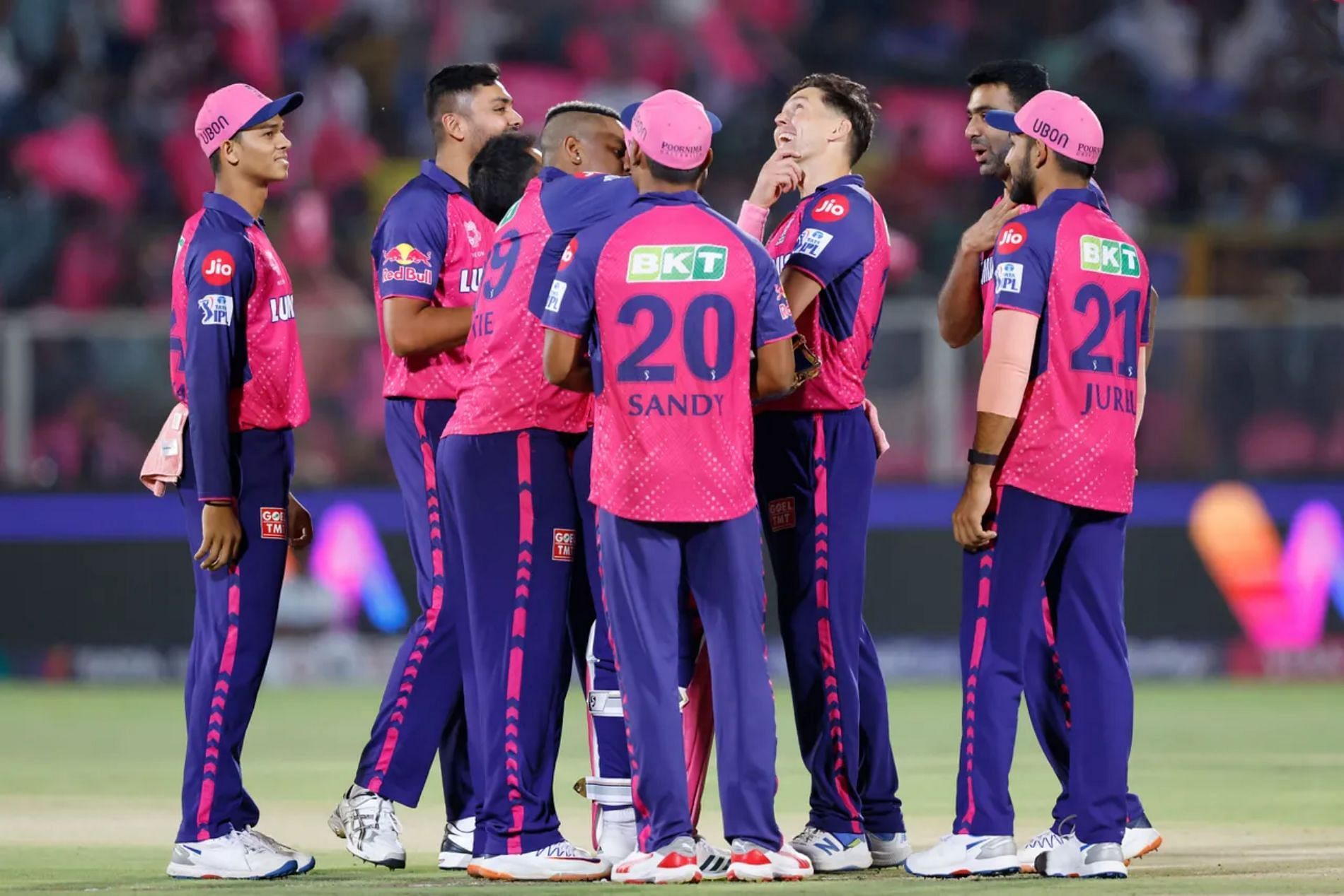 Rajasthan Royals players celebrate a wicket. (Pic: BCCI/ iplt20.com)