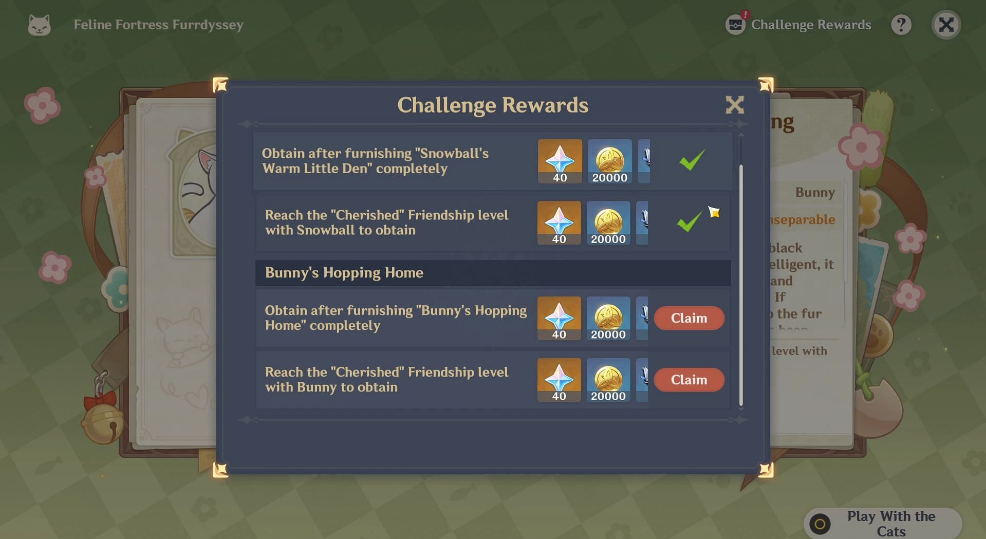 Feline Fortress Furrdyssey Stage II rewards (Image via HoYoverse)