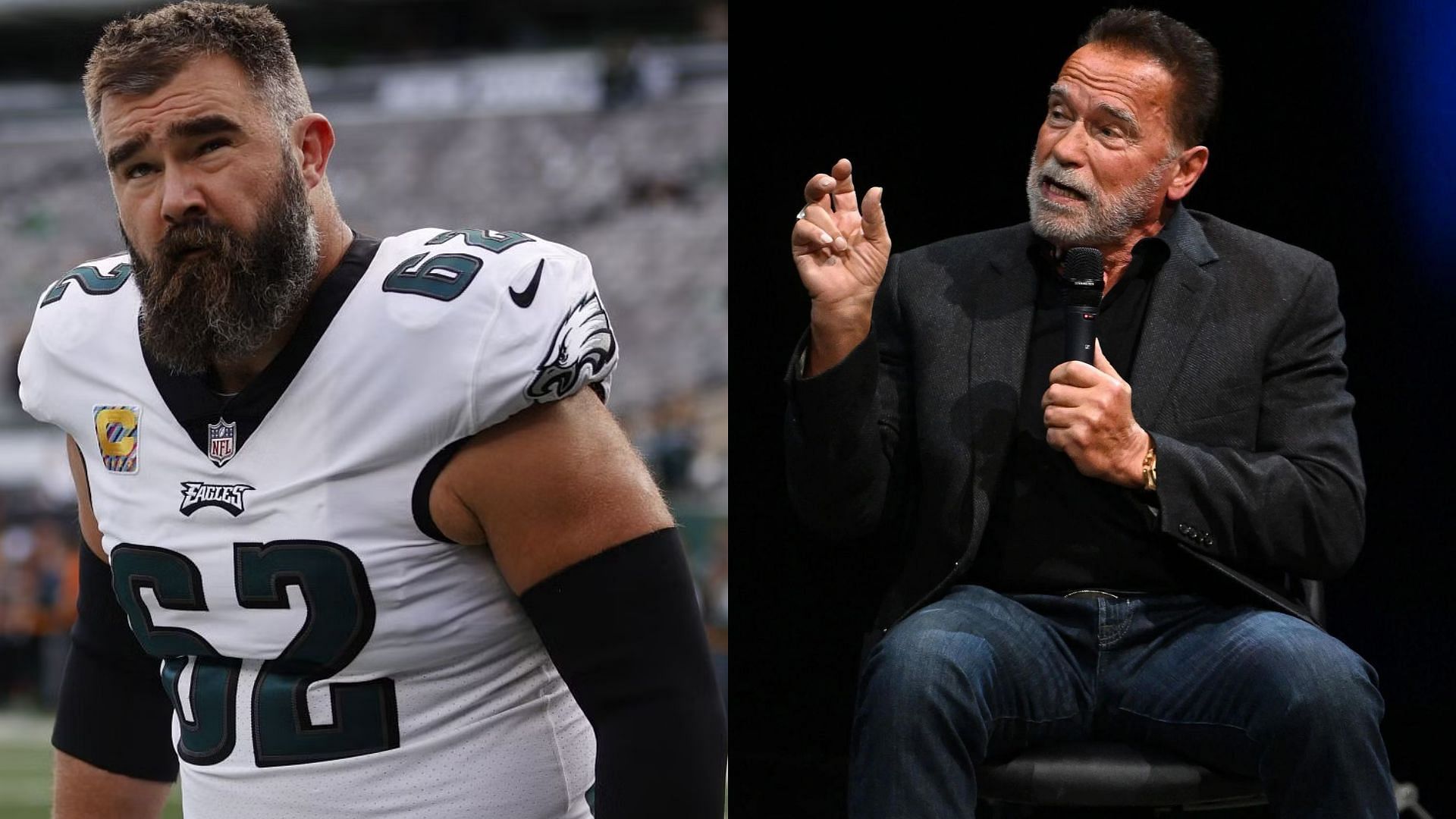 Retired NFL center Jason Kelce and renowned actor Arnold Schwarzenegger
