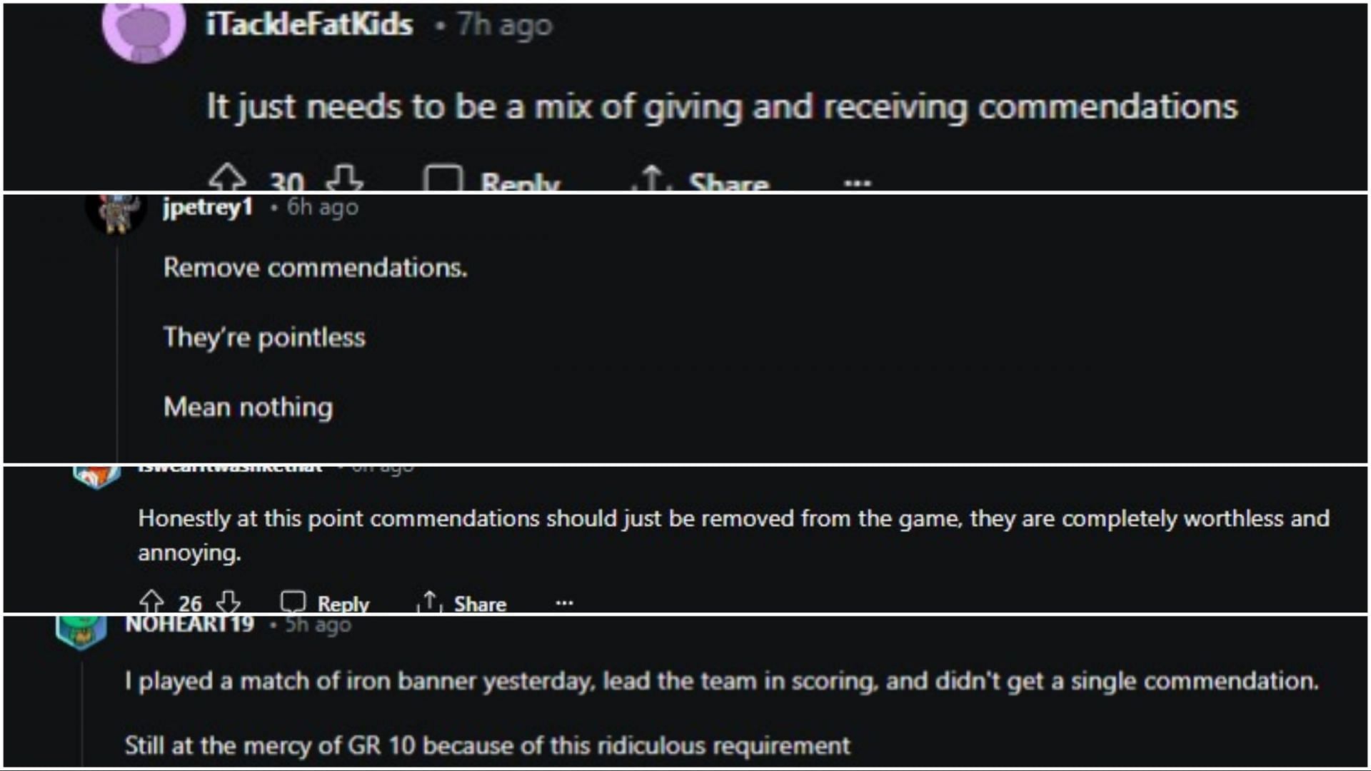 Additional reactions on Reddit for the Commendations post (Image via Reddit)