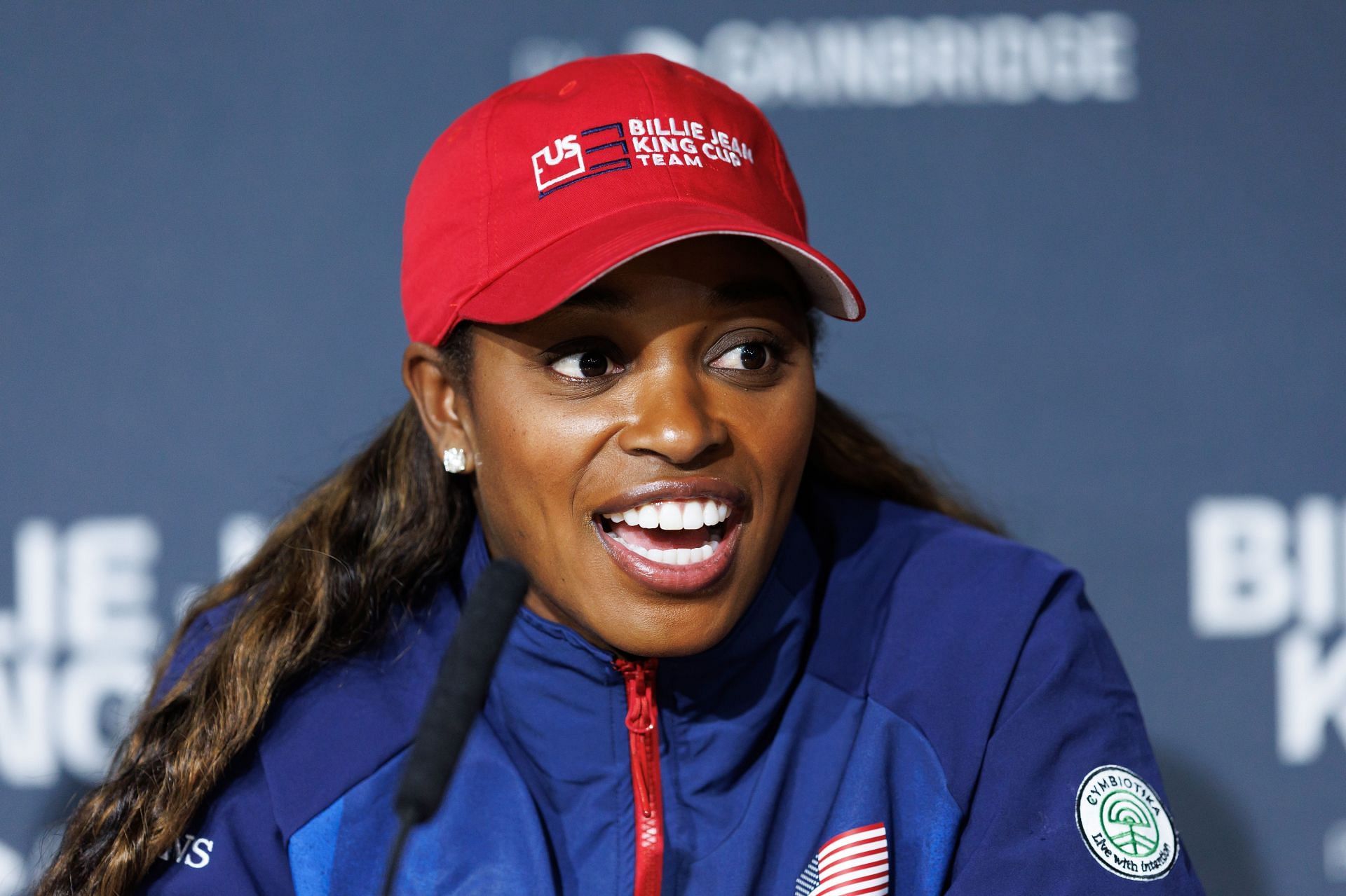 Sloane Stephens speaks during a press conference