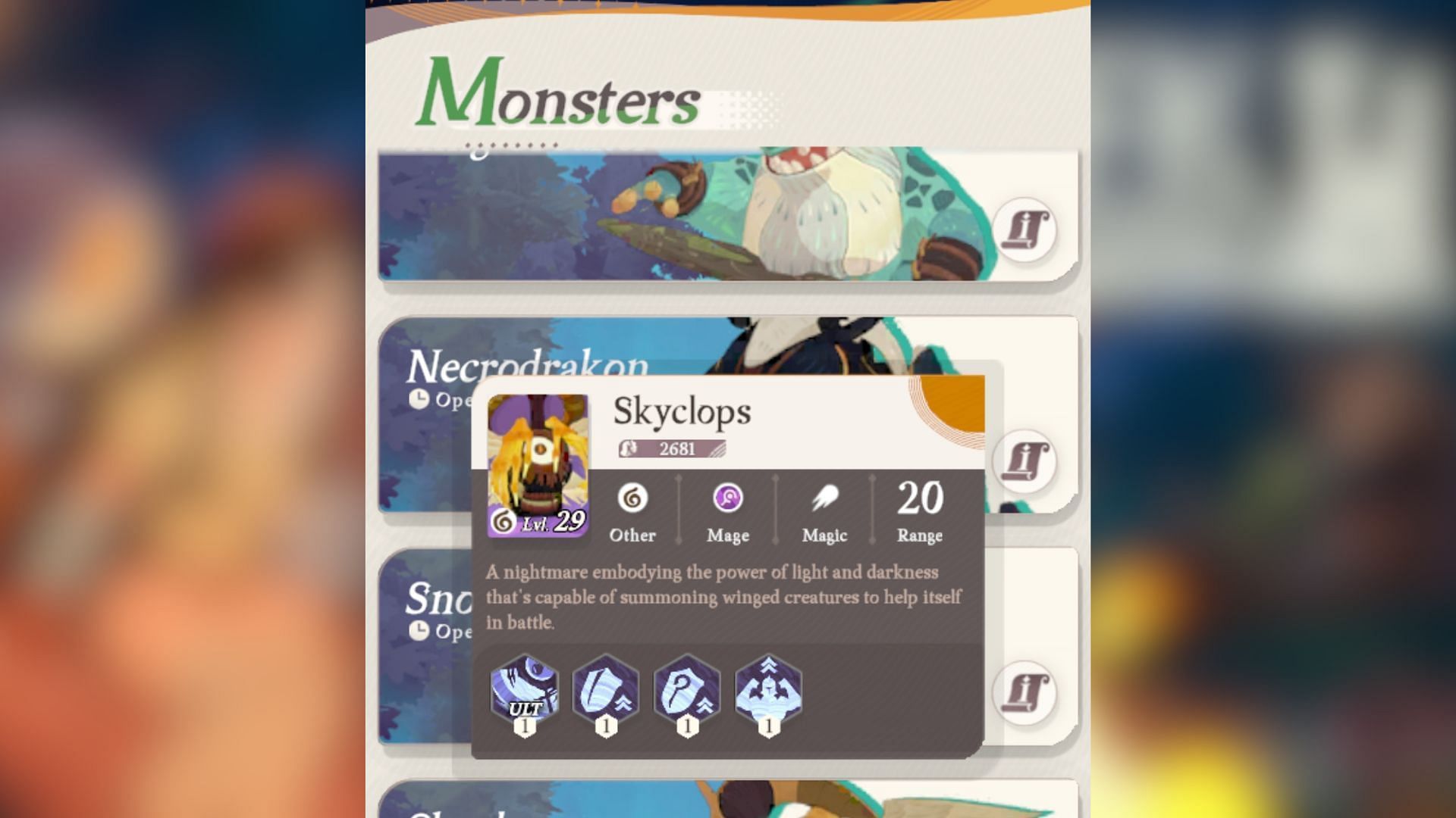 Skills of Skyclops in AFK Journey. (Image via Lilith Games)