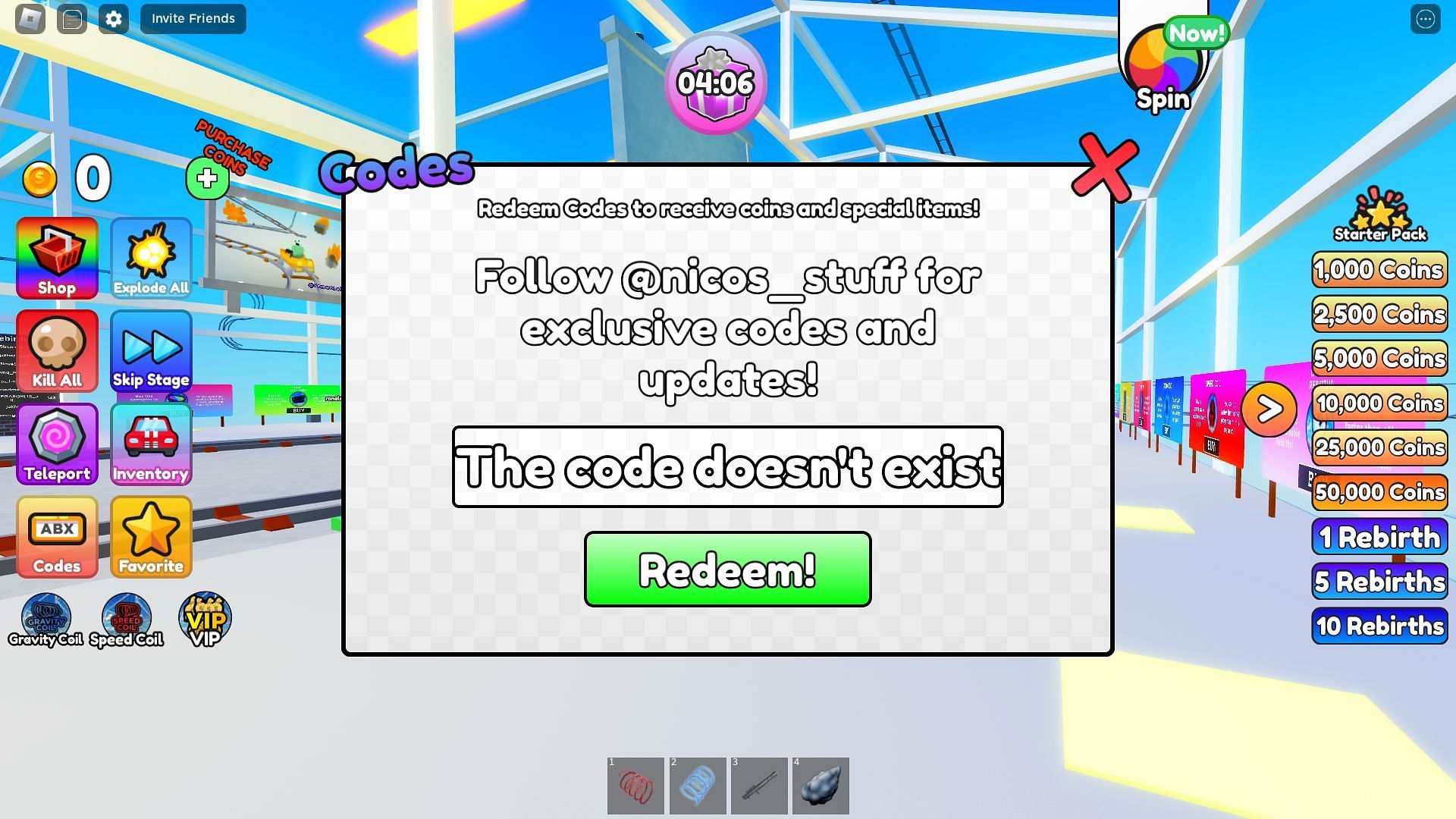 Troubleshooting codes for Cart Ride Simulator (Image via Roblox)