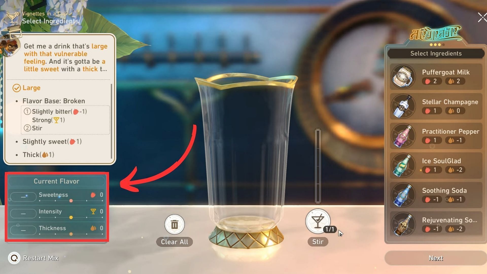 Always check the current flavor while mixing drinks (Image via HoYoverse)