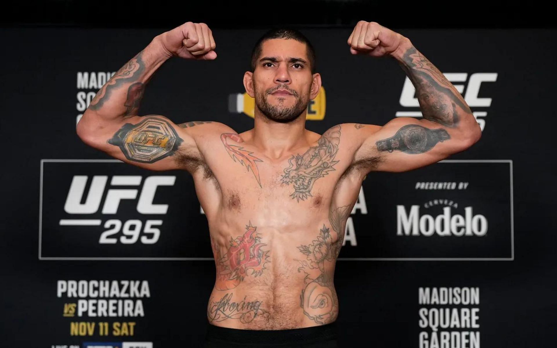 Alex Pereira (pictured) will be the final fighter to walk out at the UFC 300 ceremonial weigh-ins as the defending champion [Photo Courtesy of Getty Images]
