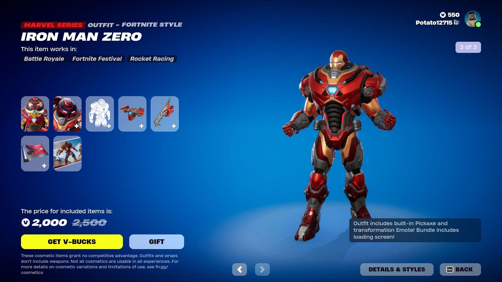 Iron Man Zero Skin could be listed until the end of this week (Image via Epic Games/Fortnite)
