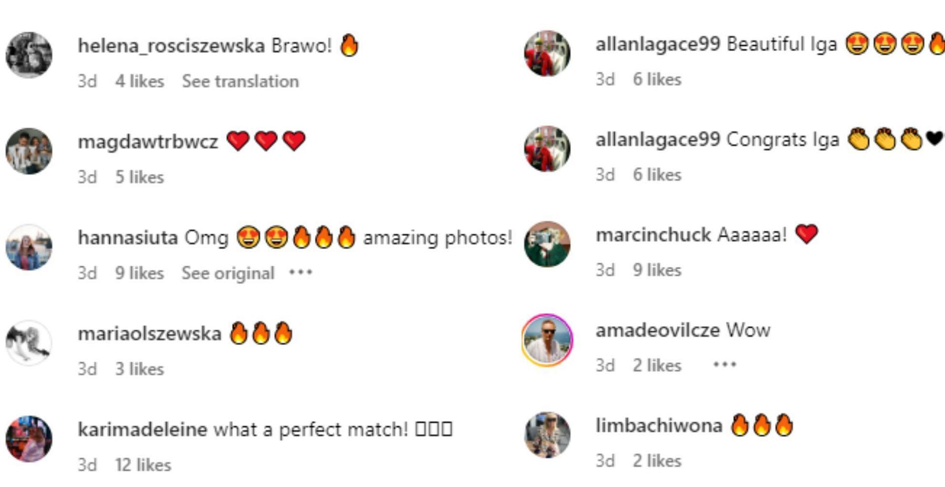 Fan reactions on Iga Swiatek&#039;s Lancome campaign (Image via Instagram/@iga.swiatek)