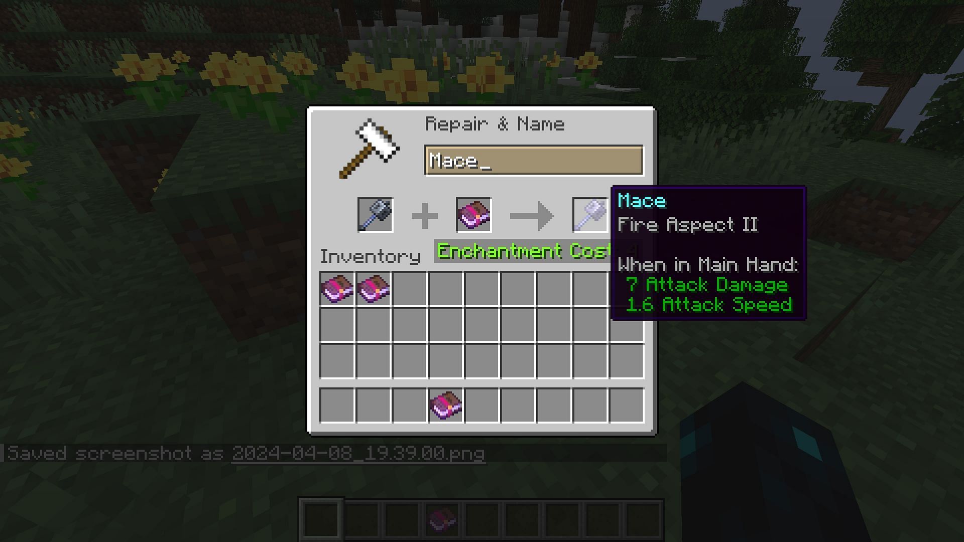 Fire aspect enchantment on mace (Image via Mojang Studios)