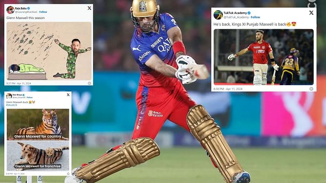 "Just misses, no hits" - Fans troll Glenn Maxwell as he registers third duck of IPL 2024 during MI vs RCB clash