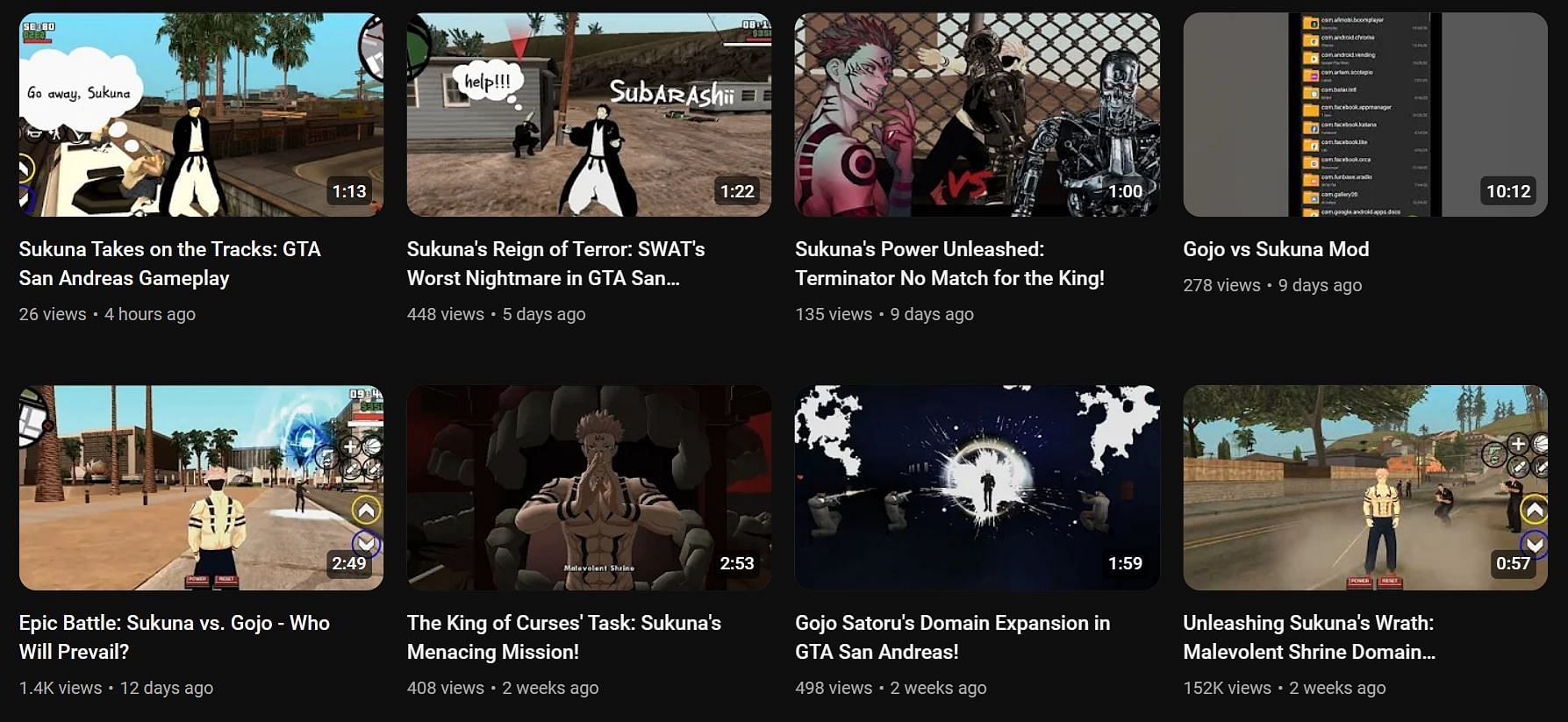 Jujutsu Kaisen x GTA videos posted by @larcsifer on YouTube (Image via YouTube/@larcsifer)