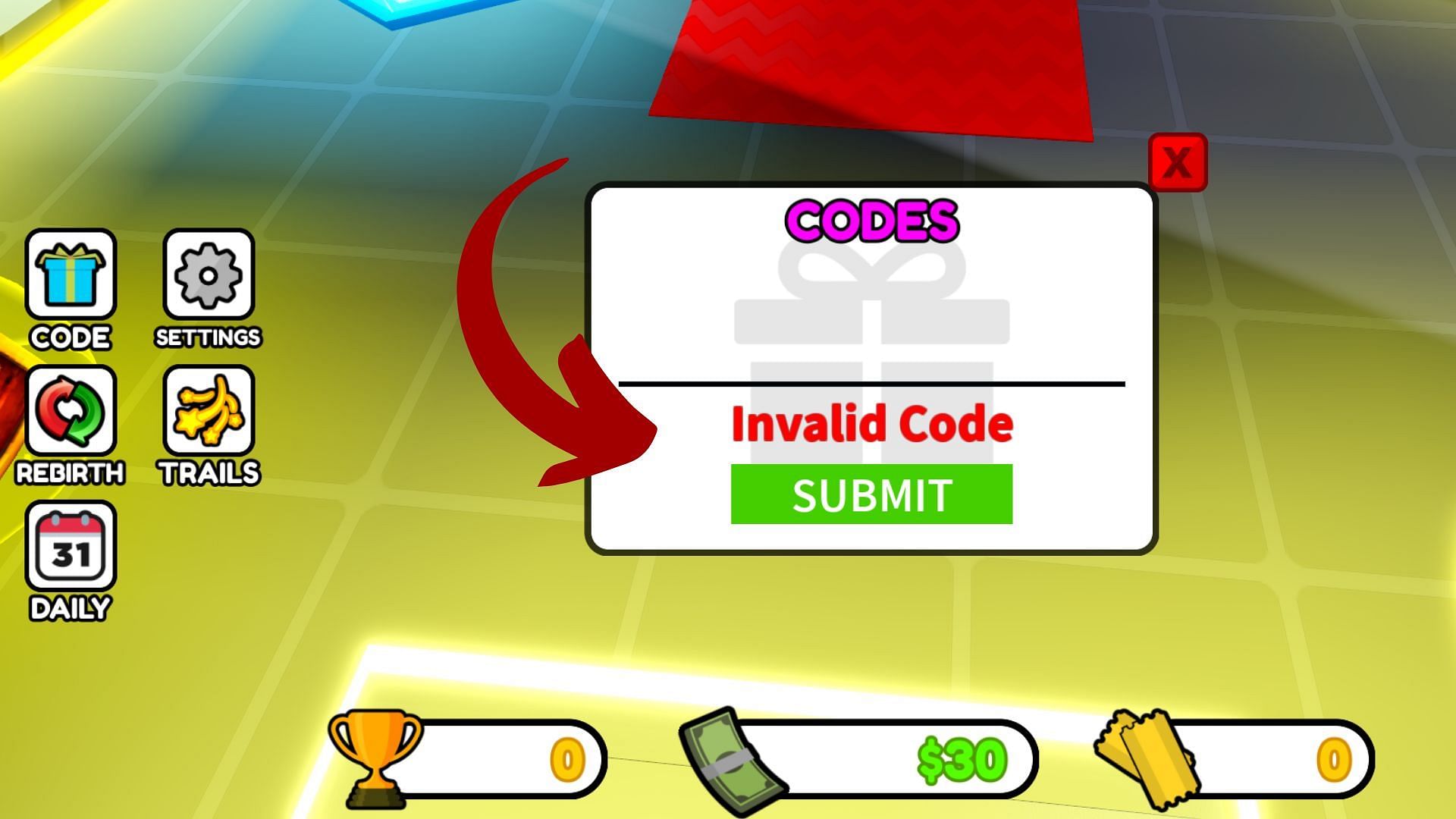 Jackpot Tycoon invalid code issue (Image via Roblox || Sportskeeda)