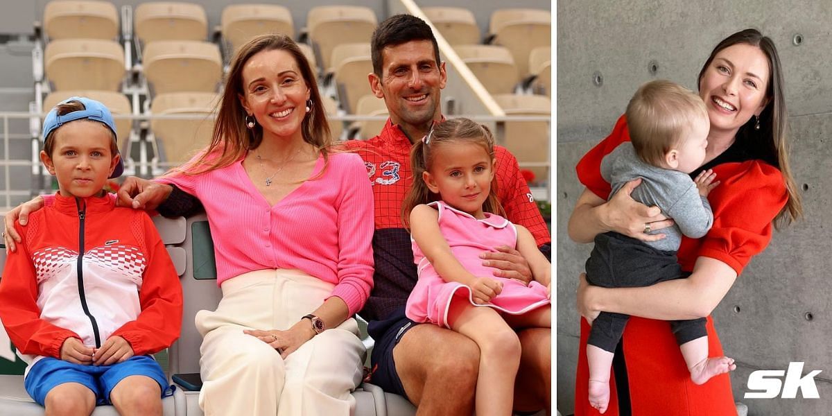 Novak Djokovic and family (L), Maria Sharapova and son Theodore (R)