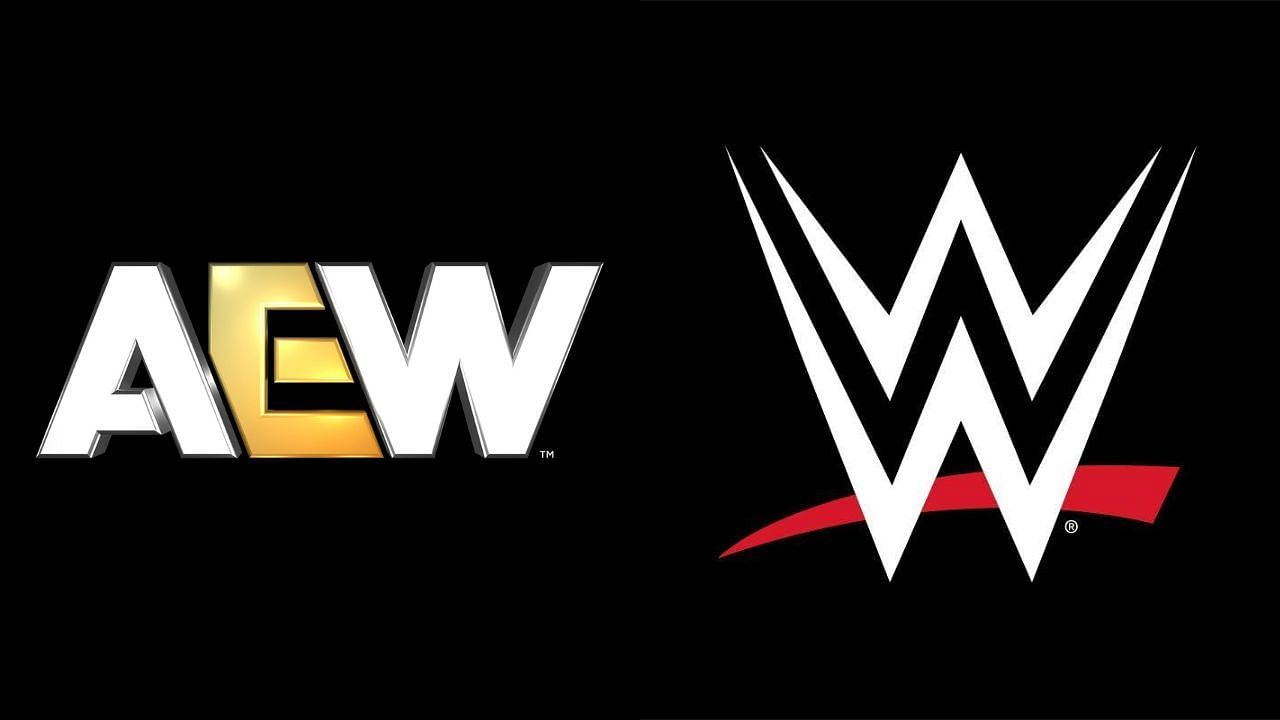 AEW logo (left) and WWE logo (right)