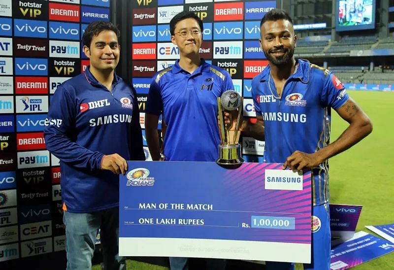 Hardik Pandya won the Man of the Match award in his last IPL appearance for MI at Wankhede Stadium (Image: IPLT20.com)
