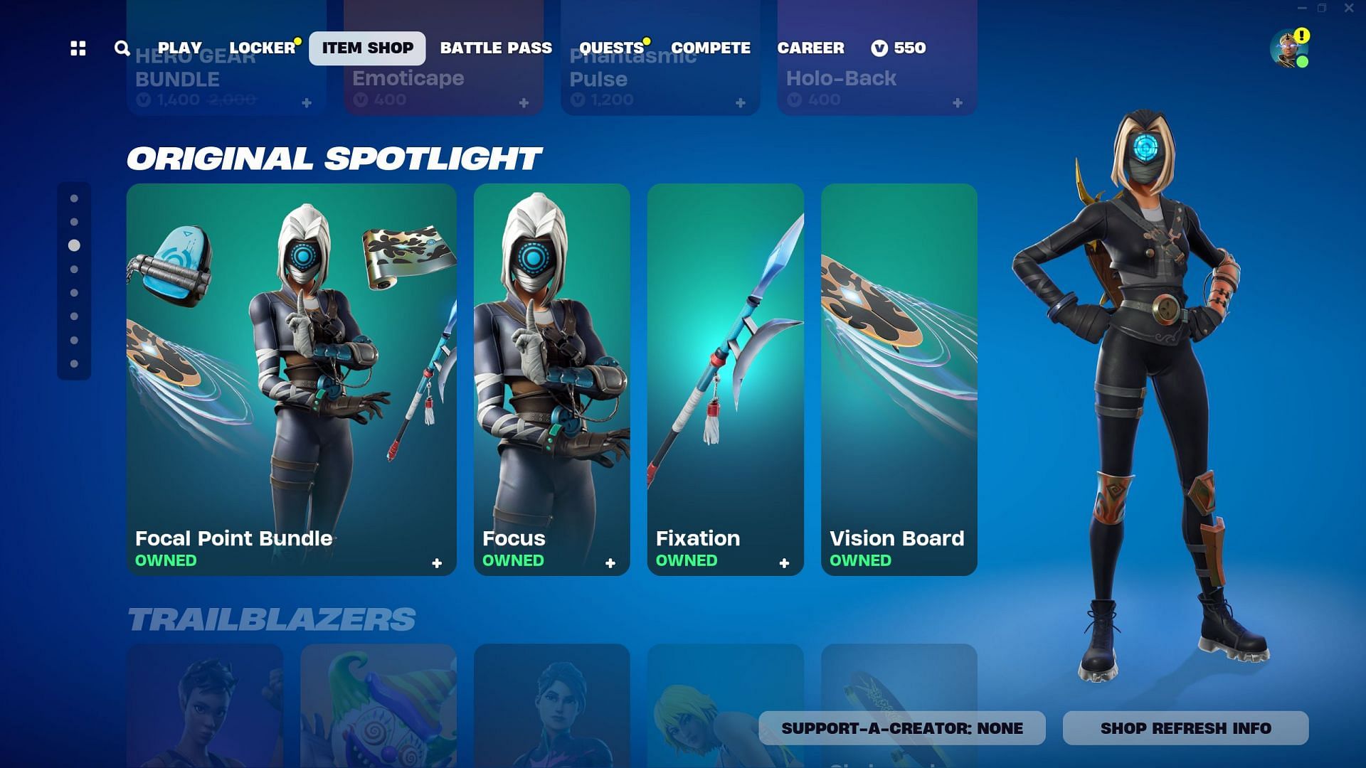 The Focus Skin is currently listed in the Item Shop (Image via Epic Games/Fortnite)