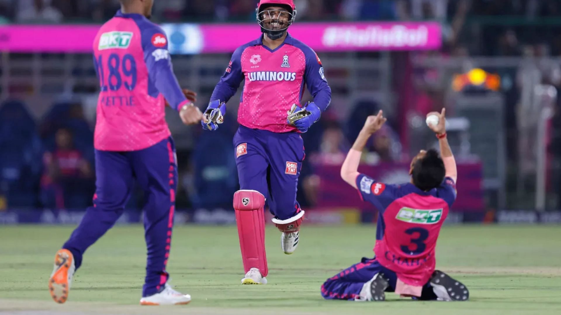 Yuzvendra Chahal celebrates after picking up his 200th IPL wicket against MI on Monday