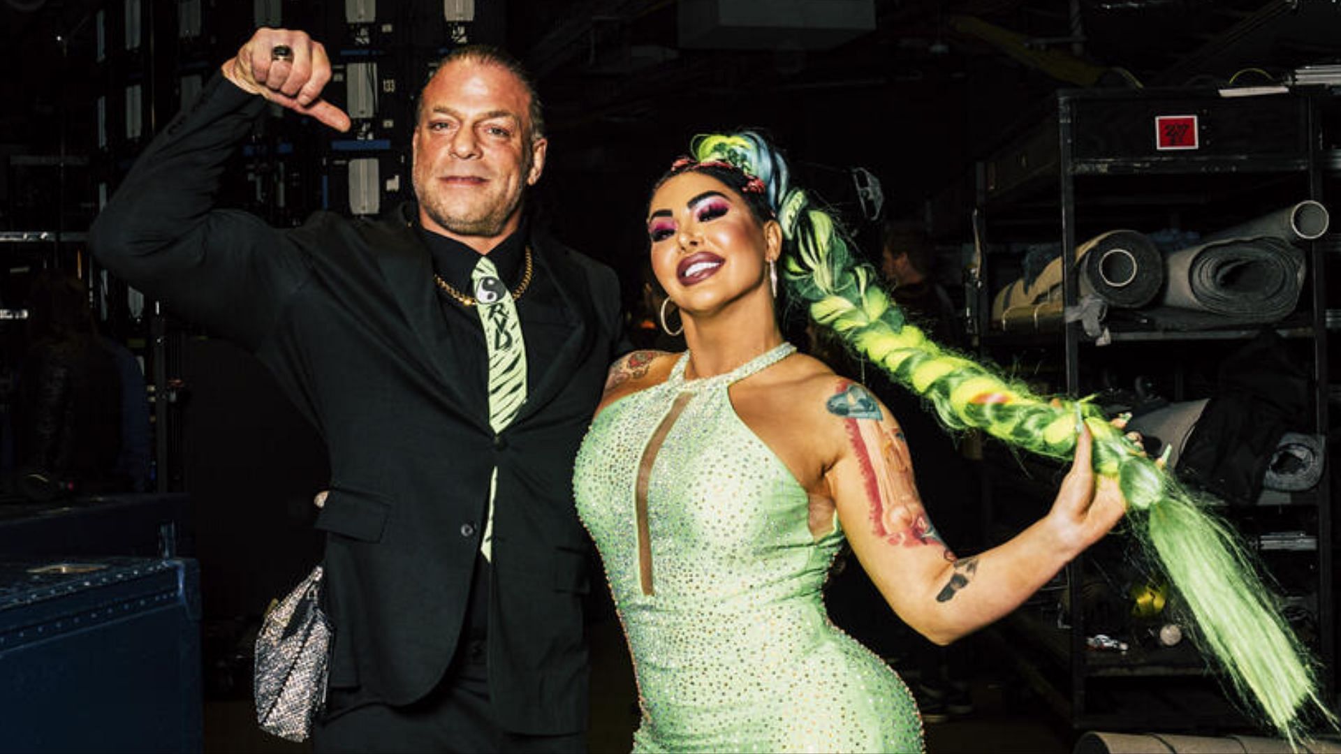 Rob Van Dam and wife Katie Forbes behind the scenes at WrestleMania XL (Credit: WWE)