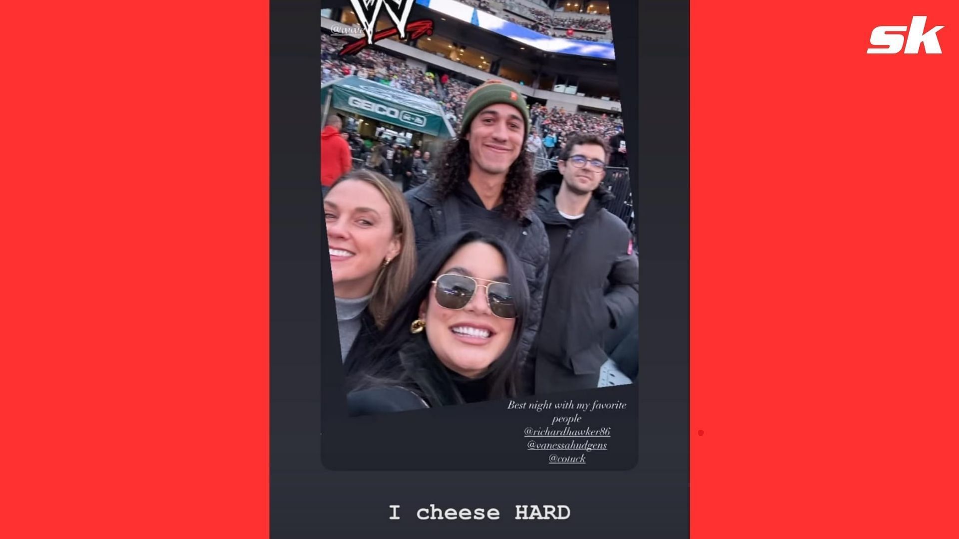 Vanessa Hudgens and Cole Tucker with friends at WrestleMania XL