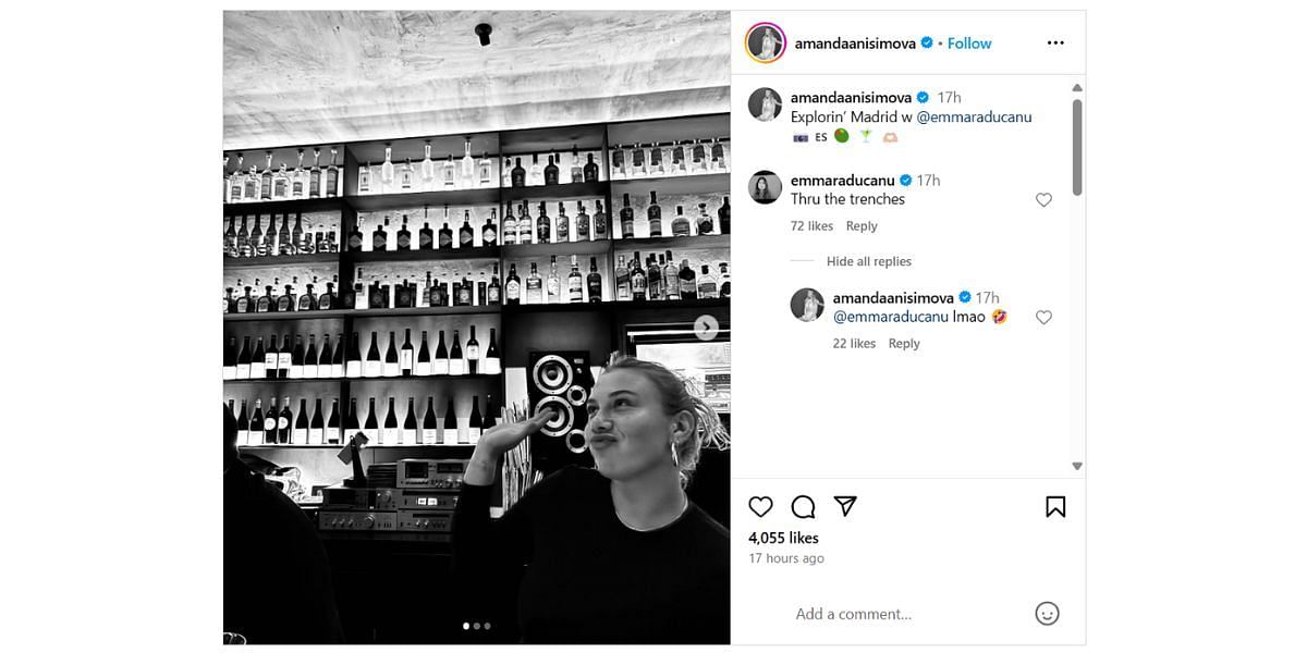 Emma Raducanu&#039;s comment on Amanda Anisimova&#039;s Instagram post
