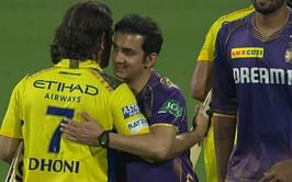 [Watch] Gautam Gambhir hugs MS Dhoni after CSK's comprehensive win vs KKR in IPL 2024