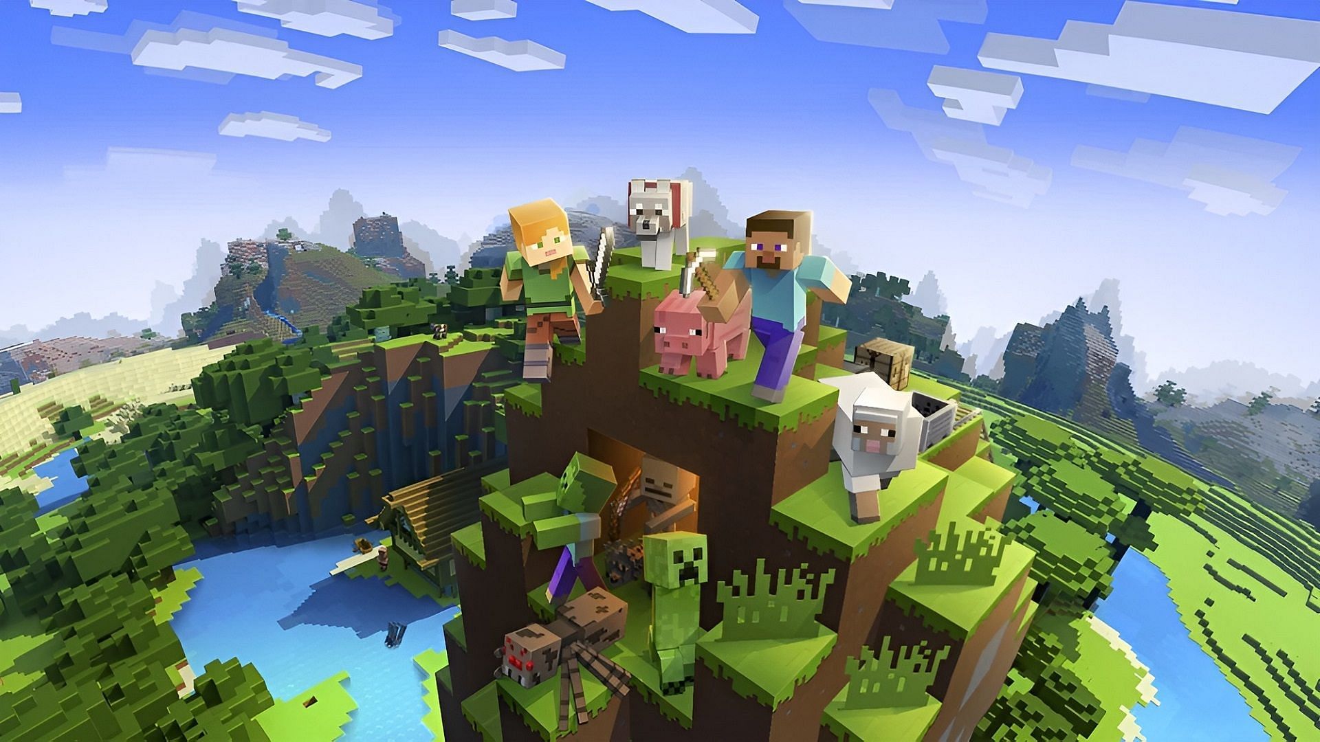 Key art for Minecraft: Bedrock Edition as well as its accompanying platform ports like Windows (Image via Mojang)