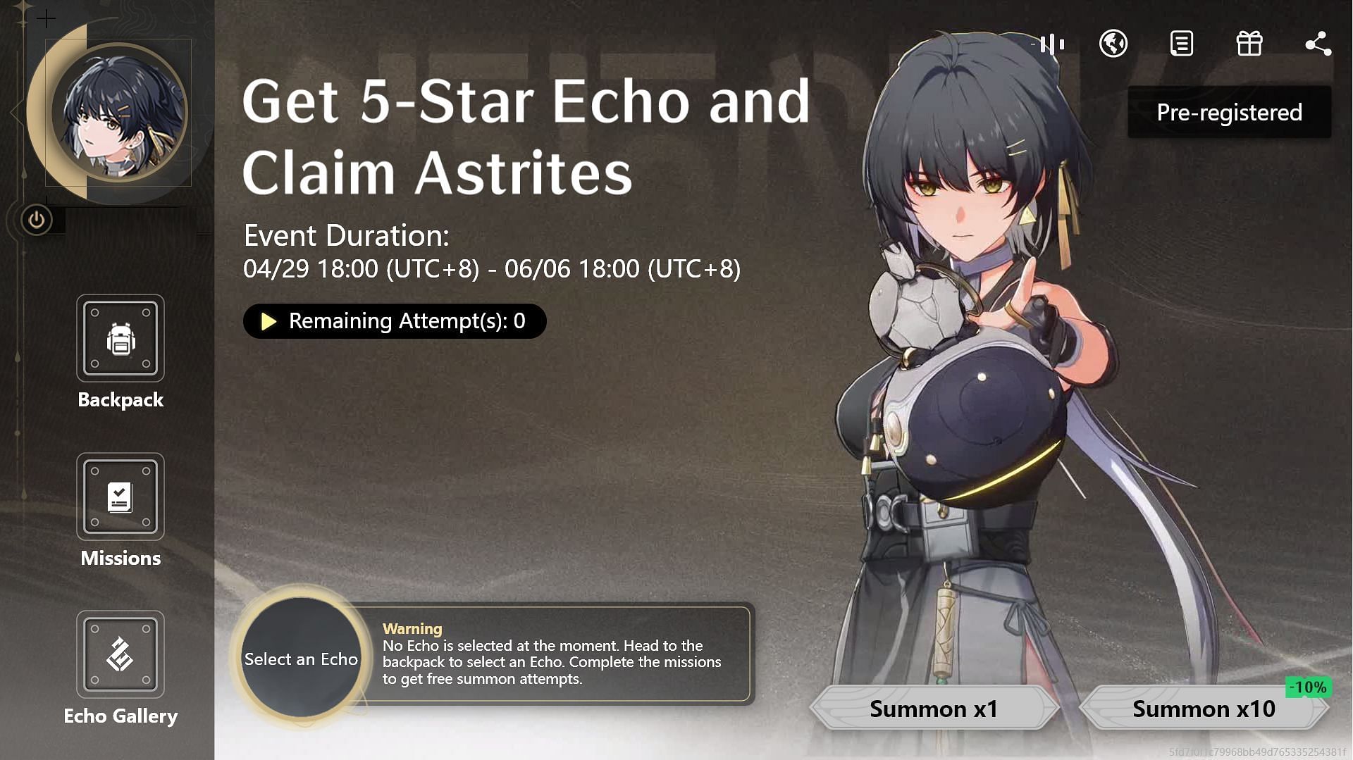 Summon Echoes on the home page (Image via Kuro Games)