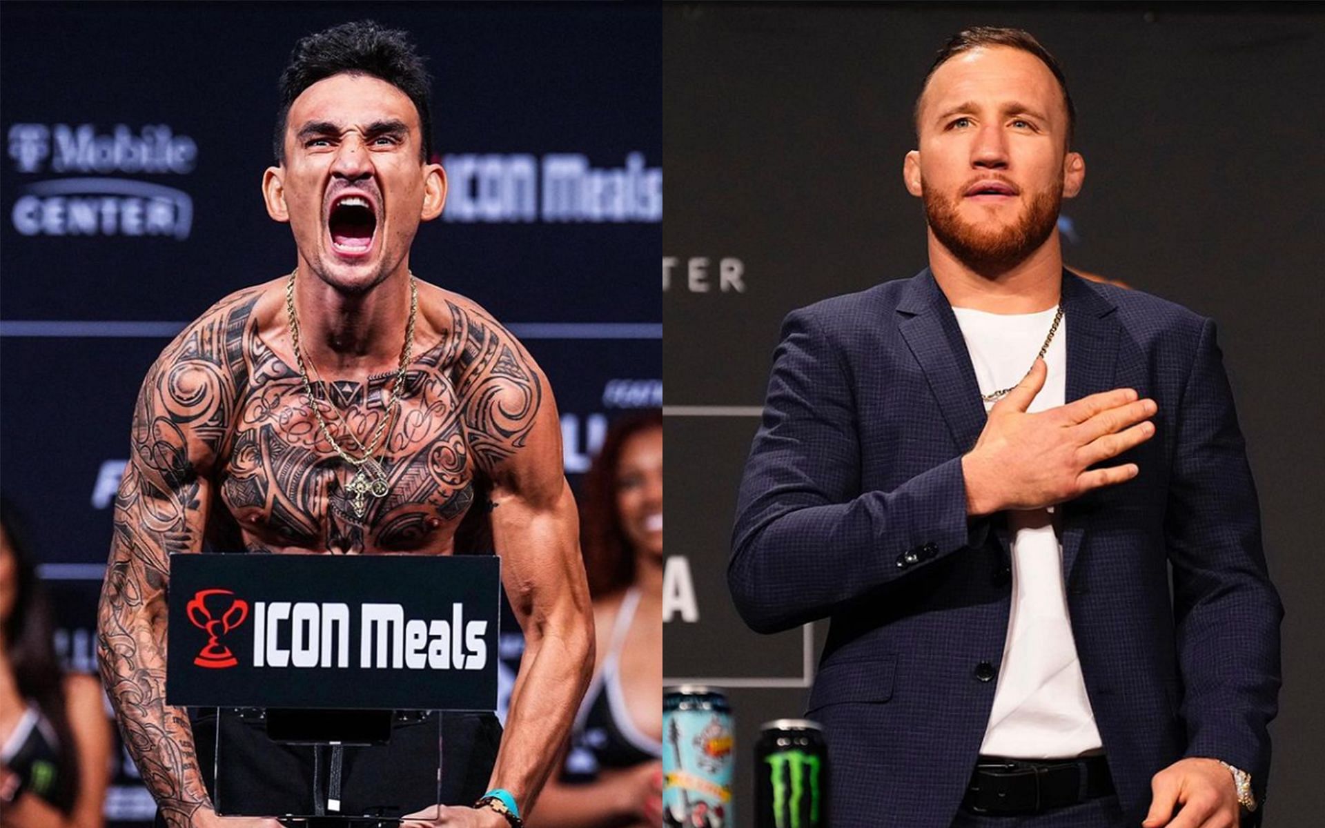 Max Holloway (left) will challenge Justin Gaethje (right) for the ceremonial BMF title at UFC 300 [Images Courtesy: @blessedmma and @justin_gaethje Instagram] 