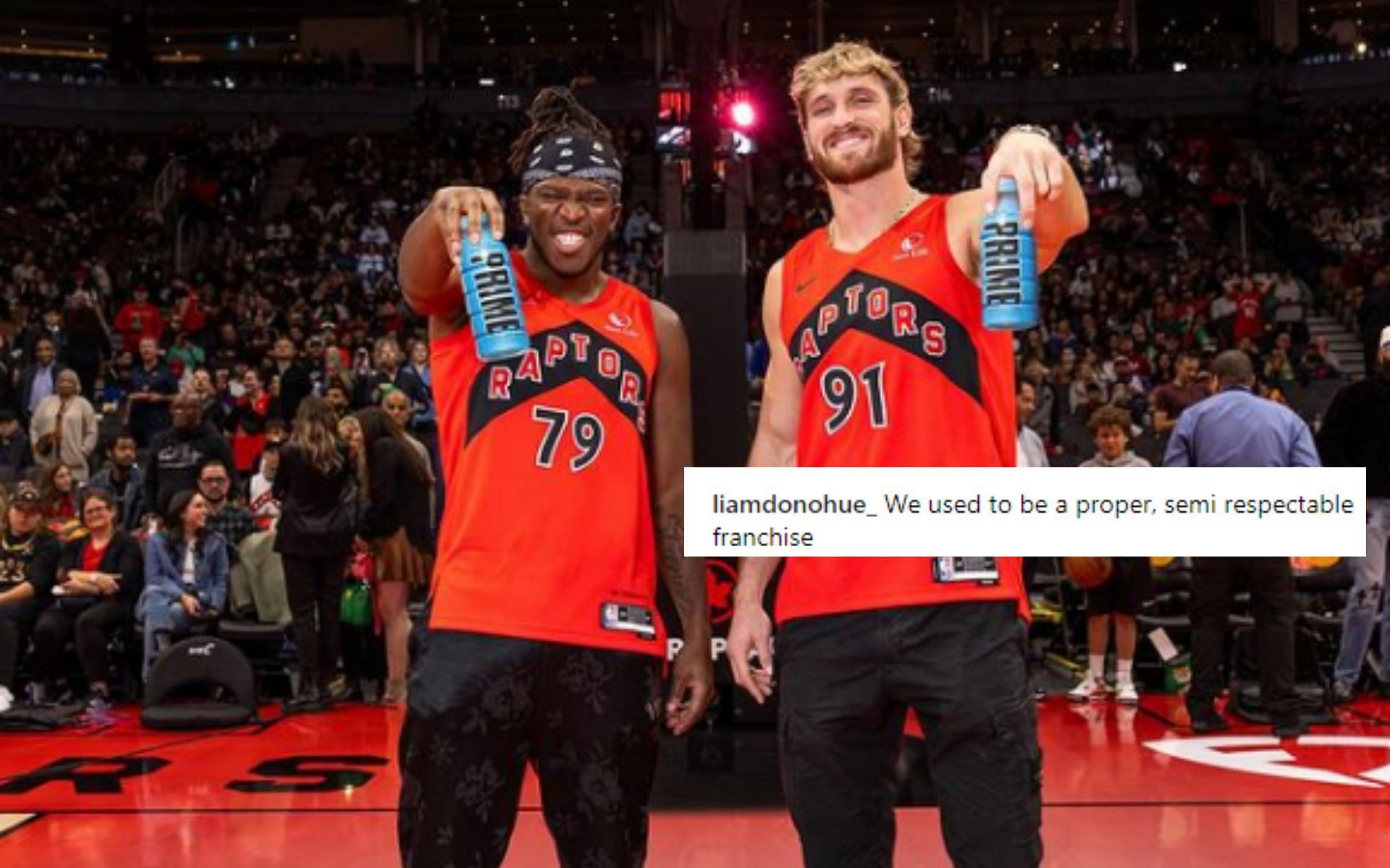 Fans torn after Logan Paul and KSI announce new PRIME partnership with the Toronto Raptors [Image courtesy: @raptors and @ksi - Instagram]