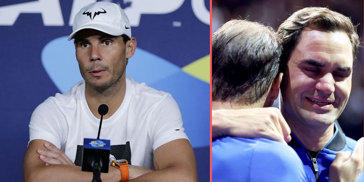 Rafael Nadal (L), with Roger Federer (R)