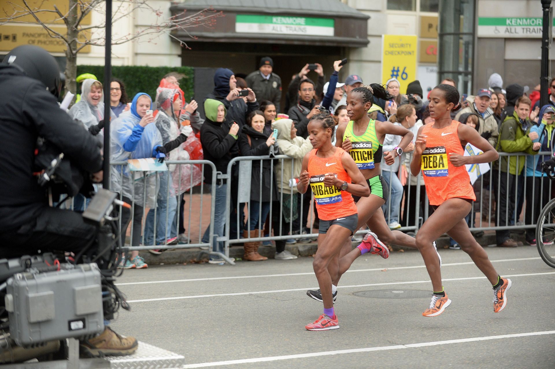 Buzunesh Deba at the 119th Boston Marathon.