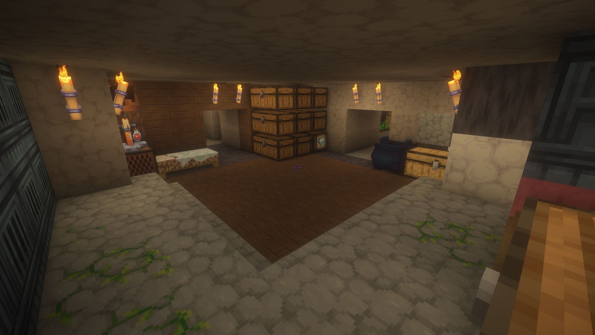 The same survival base with the Bewitched texture pack (Image via Mojang)