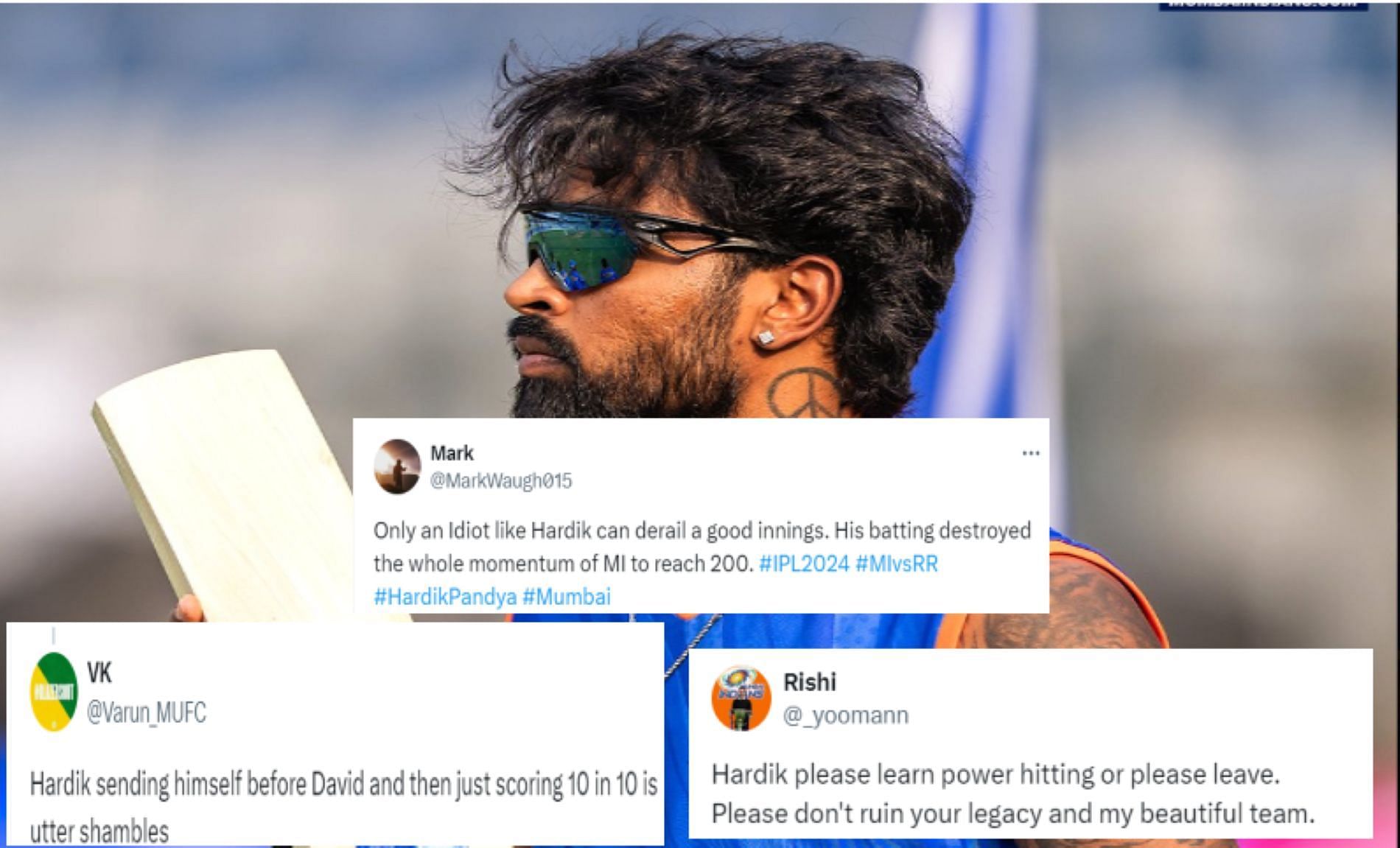 Hardik left fans unimpressed with his lethargic batting display [Credit: MI Twitter source]